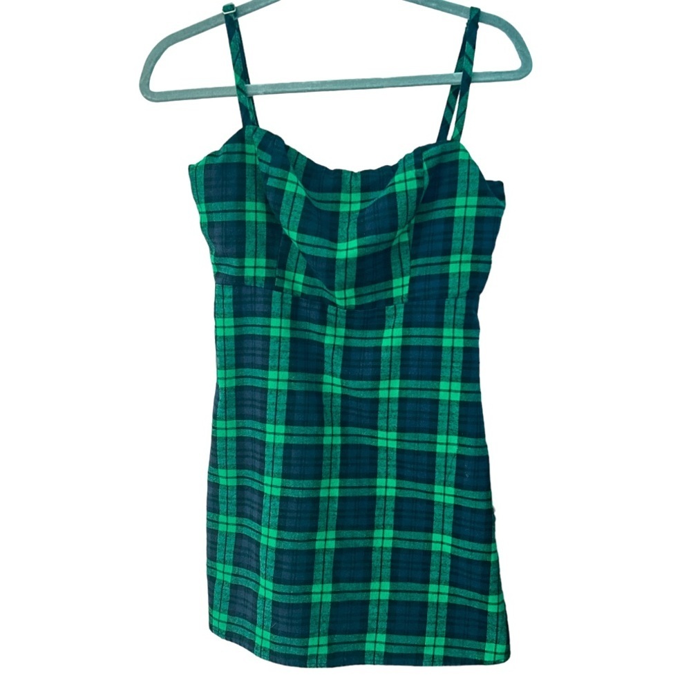 Wild Honey Plaid Flannel Mini Dress Green Navy Size Small - Picture 3 of 8